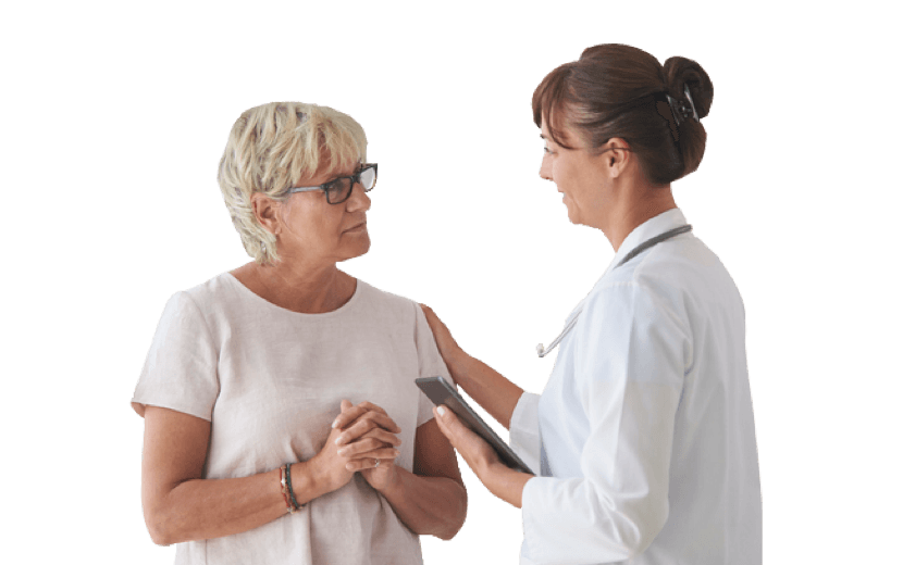 A woman speaks with her doctor