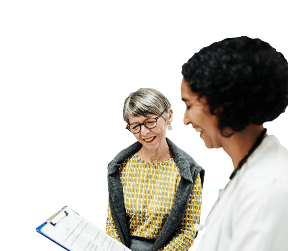 A doctor speaks with her patient