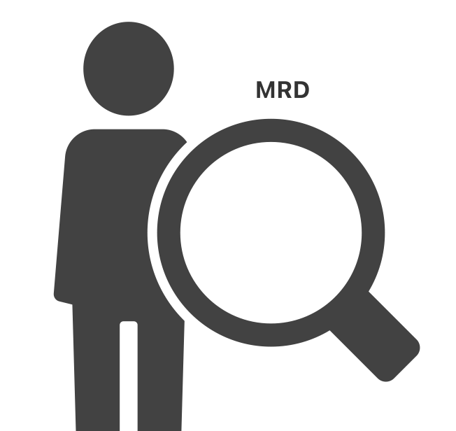 A human silhouette standing beside a magnifying glass showing less cancerous cells