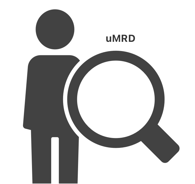 A human silhouette standing beside a magnifying glass showing no cancerous cells